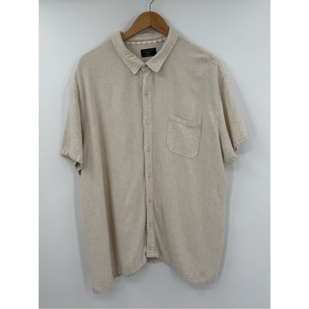 Little Bipsy Collection Linen Blend Button Down Shirt | Oatmeal | XXL